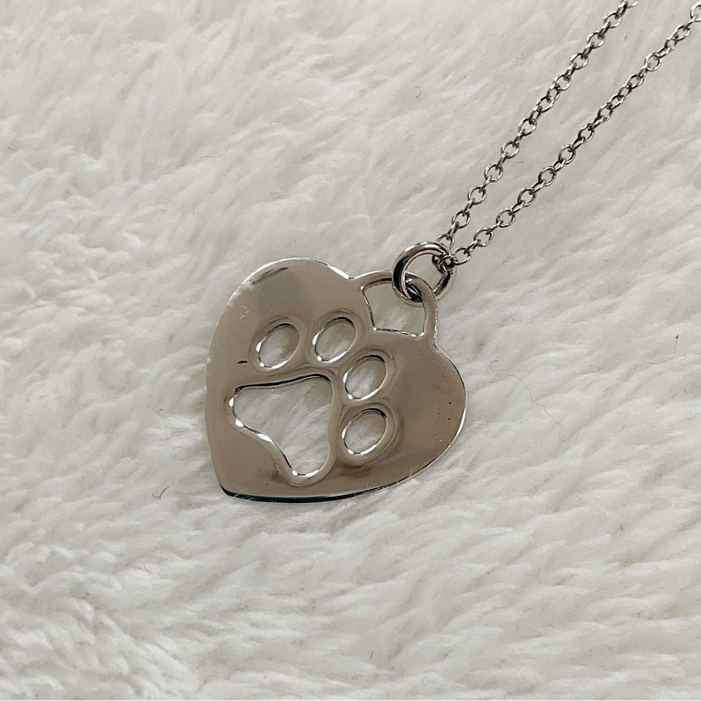 Sterling Silver 925 Paw Print Heart Necklace Dog Cat Lover Pet Memorial Gift 18” - Picture 5 of 14